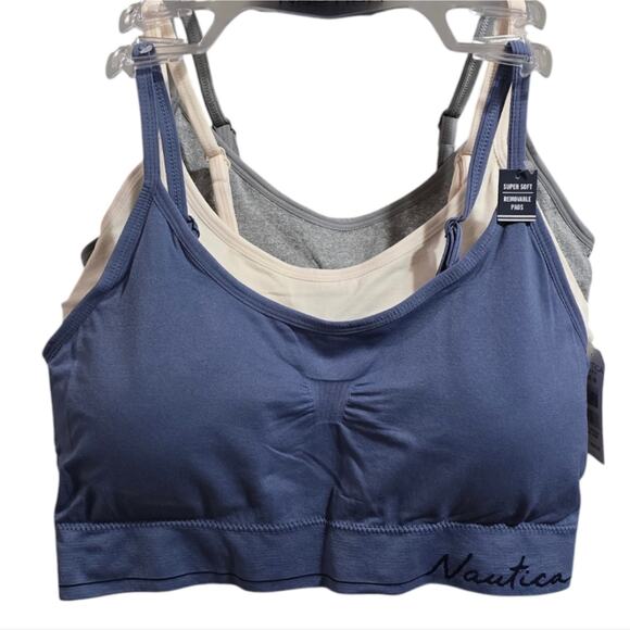 Nautica 3Pk Active Lounge Comfy Athletic Blue Sports Bra Bralettes Set Plus Size - Picture 1 of 11